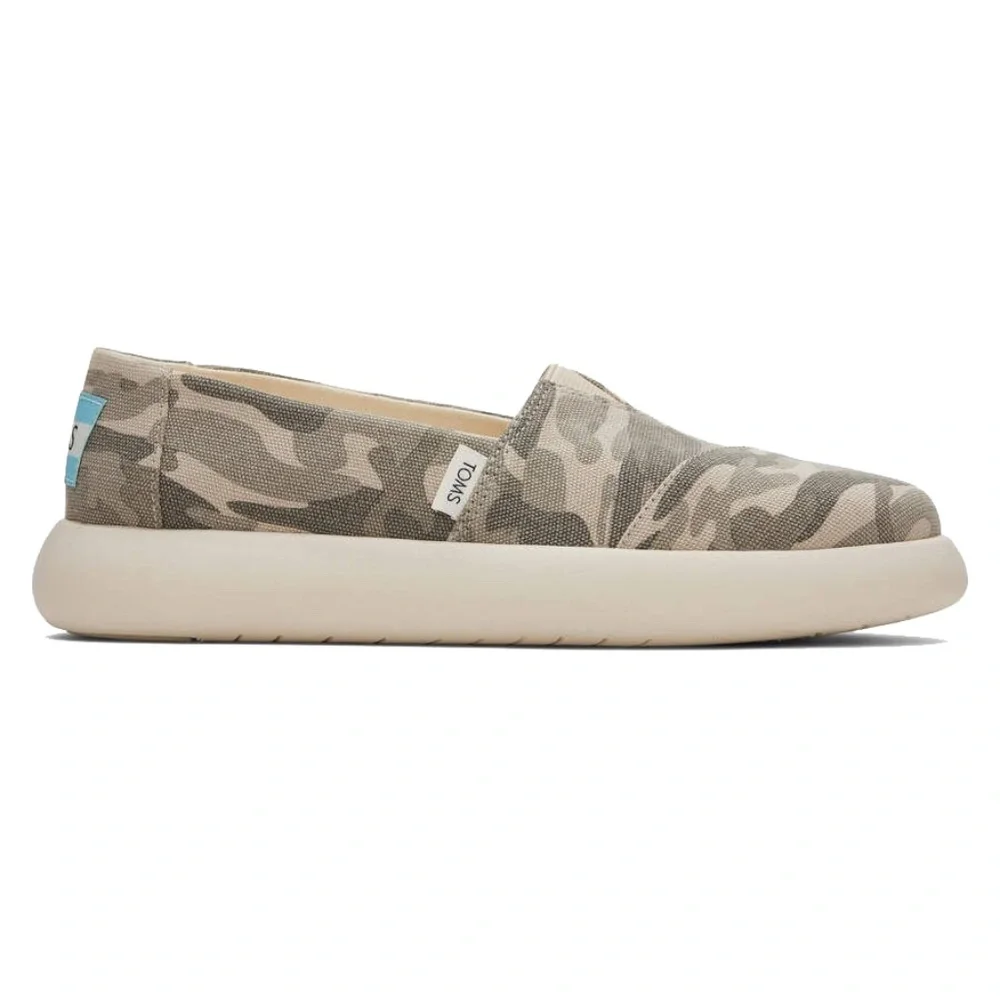 TOMS Alpargata Mallow Taupe Grey Forest Camo Print Shoe Slip On Loafer - Picture 2 of 9